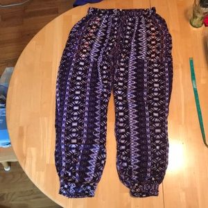 Purple Patterned Soft High-Rise Pants